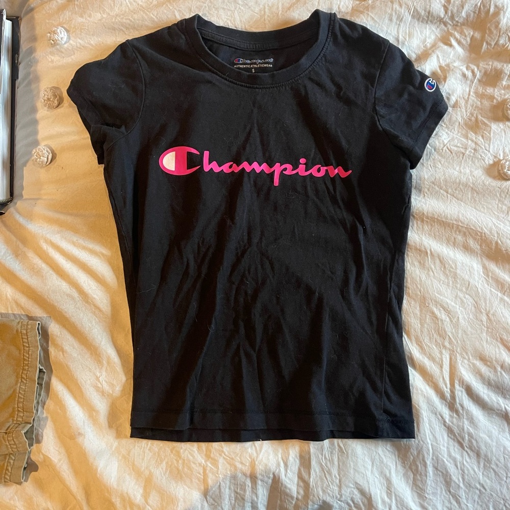 Champion Black & Pink Logo Kid’s T-Shirt